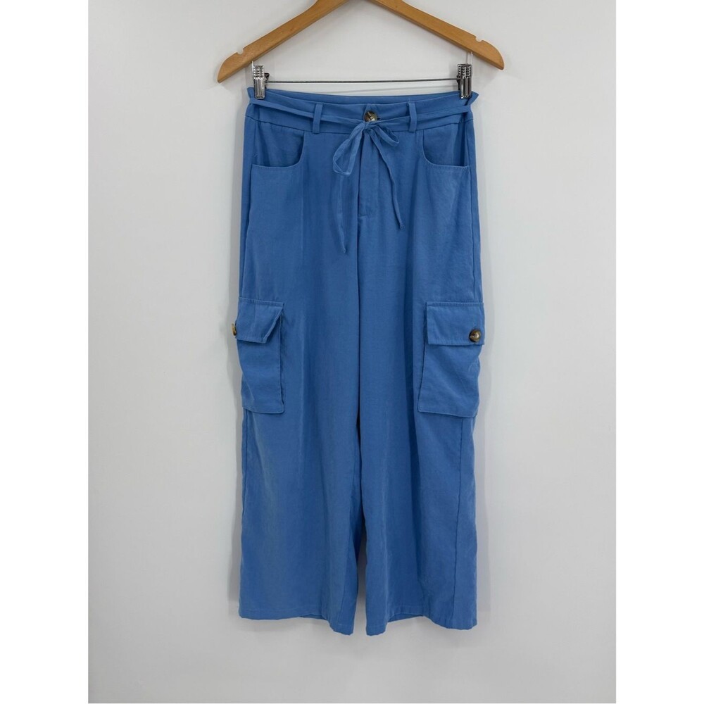 Ticket Wide Leg Cropped Cargo Pant | Blue | Small